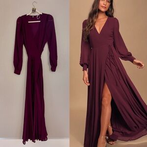 Lulu’s Long Sleeve Plum Wrap Dress Chiffon